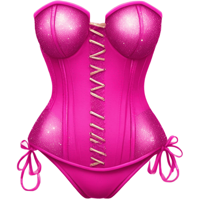 Hot pink corset and bikini bottom with glitter emoji