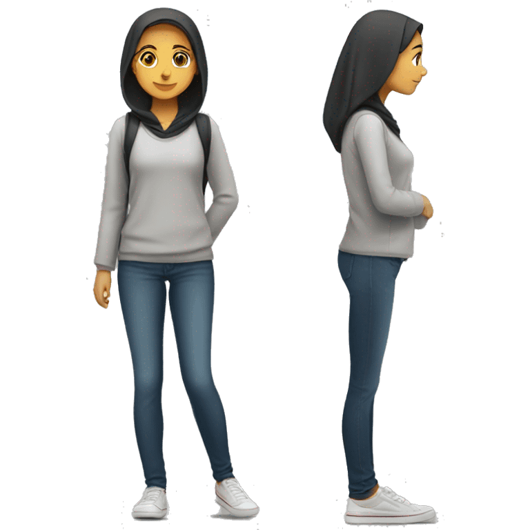 female arabic short student showing her short height emoji