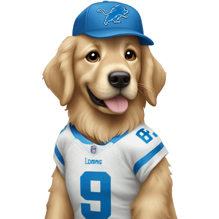 Golden retriever wearing Detroit Lions jersey emoji