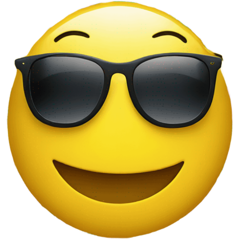 Bright, yellow, circular face, smiling wearing sunglasses with colorful confetti, reflected in them emoji