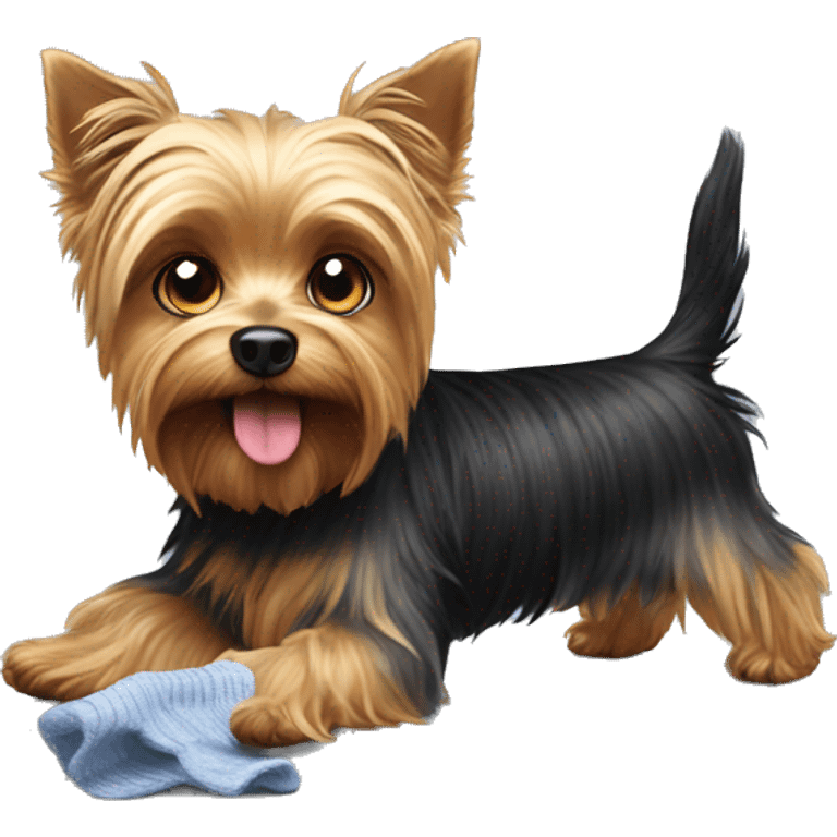 yorkshire terrier stealing a sock emoji