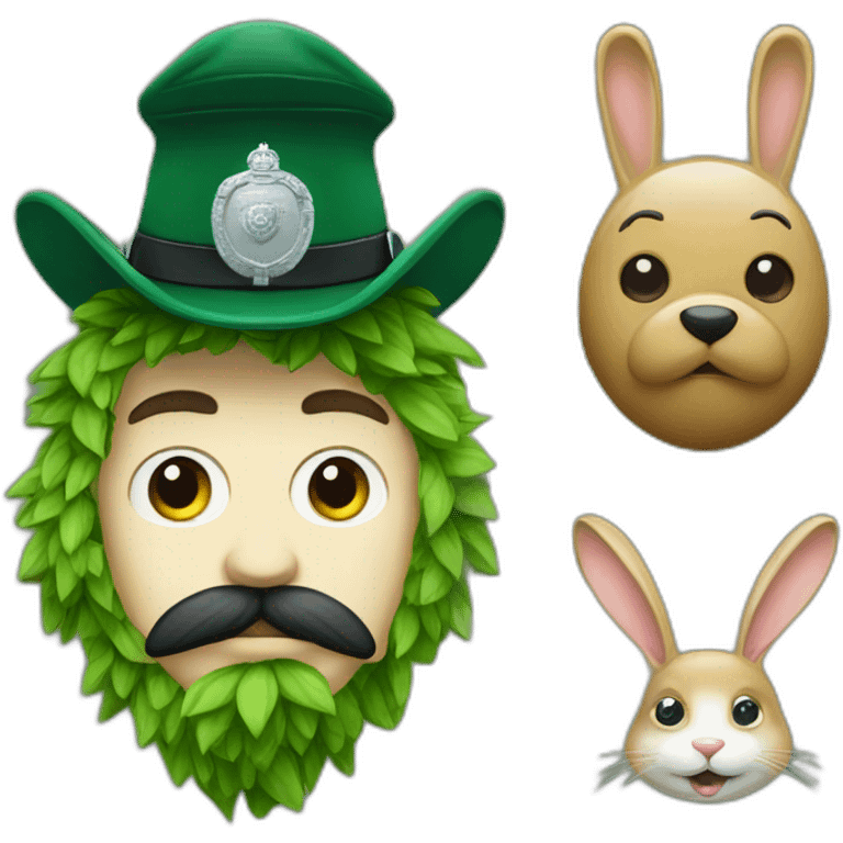 green man with mustash and a policecap and a rabit on his cap emoji