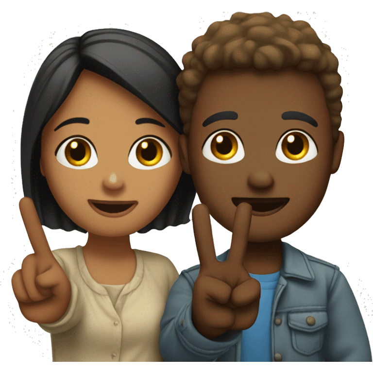 Couple doing the peace sign with their hands  emoji