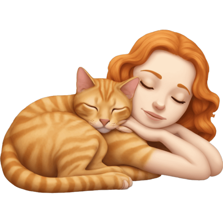 White girl ginger hair sleeping with sphinx kitty emoji