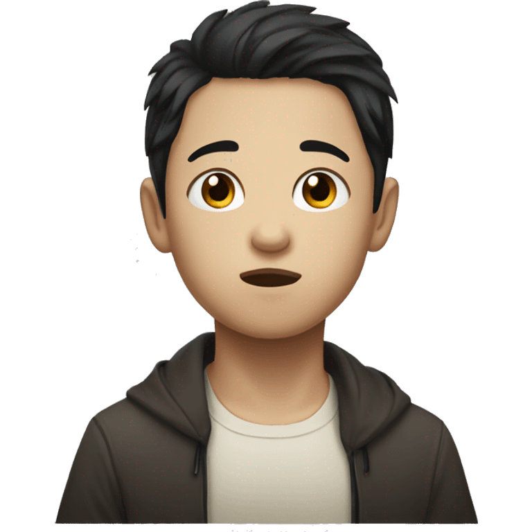 White and Asian Boy with black hair begging eyes iOS style emoji