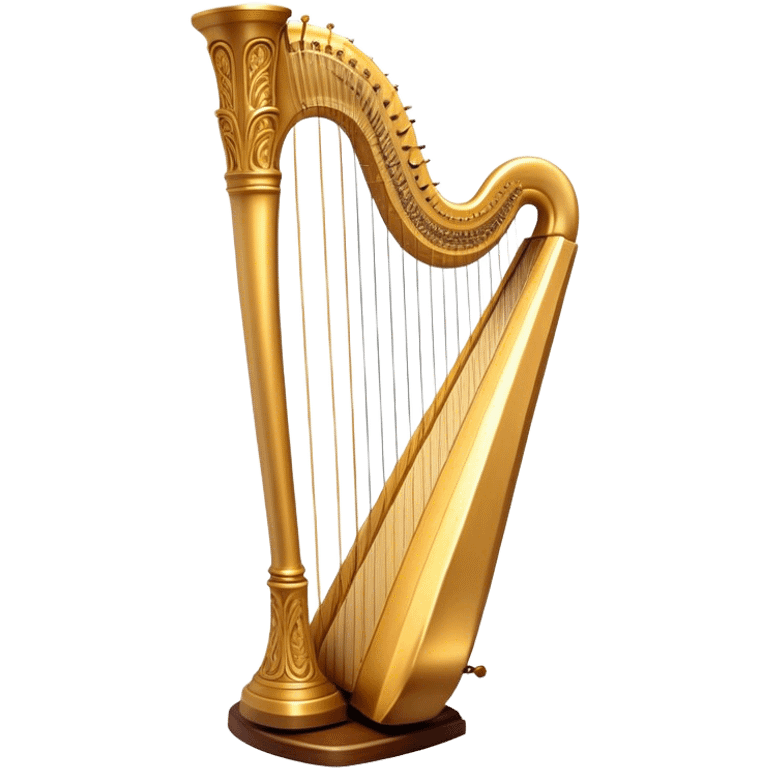 Cinematic Realistic Harp, a grand golden harp with intricately carved details, delicate strings shimmering under soft candlelight, rich wood tones adding warmth, a musician’s gentle fingers plucking a note, glowing with an ethereal and majestic aura. emoji