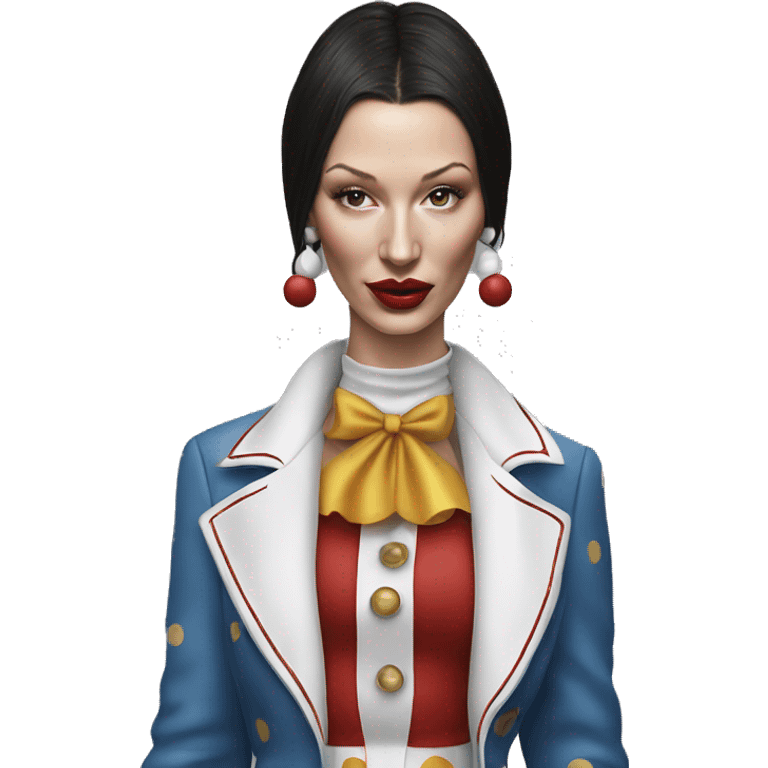 Realistic Bella Hadid with clown costume, full body emoji