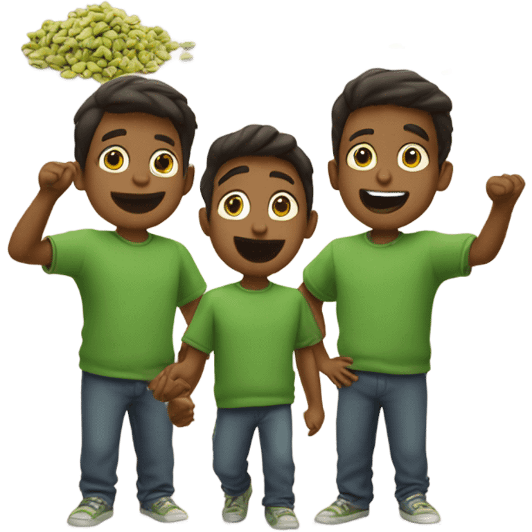 Three boys throwing pistachios at each other emoji