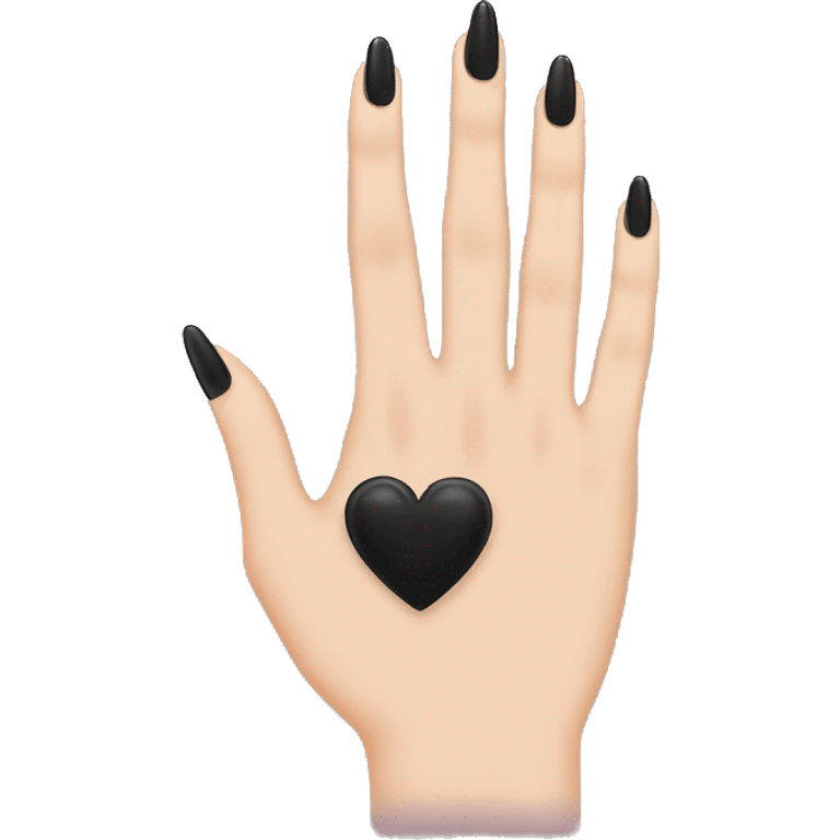 Hand with nails with black manicure and a heart ring on a middle finger  emoji