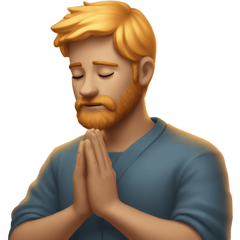 man with orange beard, short blond hair as he praying, with a holy shine behind him emoji