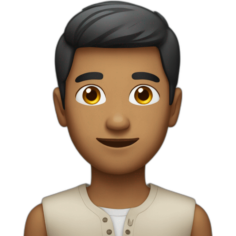 A young Indian man with a clean haircut and squared face emoji