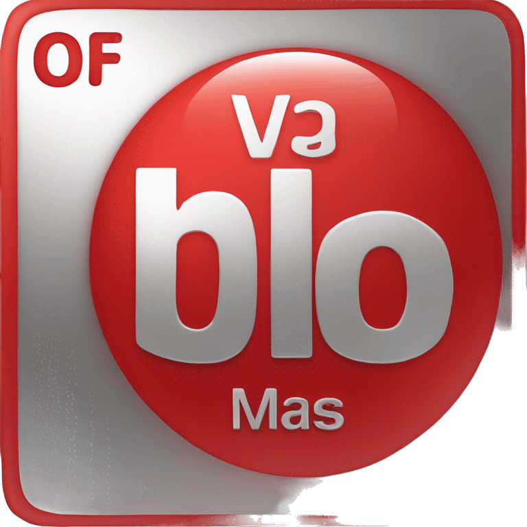 element from periodic table, red background, V symbol (center), Vanadium name (below symbol), 23 atomic number (upper left corner), 50.94 mass (below name)) emoji