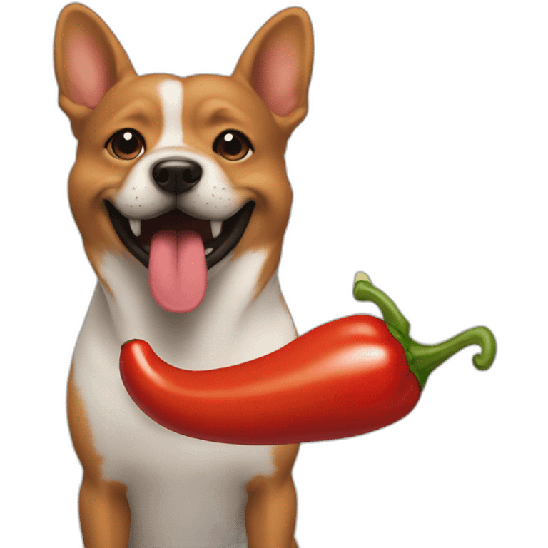 Chili the dog with a pepper in the mouth emoji