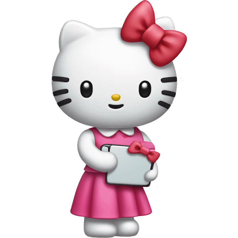 Hello kitty with a pink bow and a red phone in her hand emoji