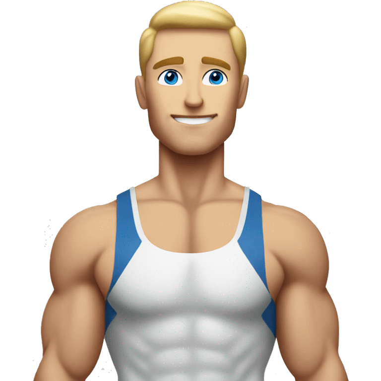 White man with lean body builder muscles andblue eyes emoji