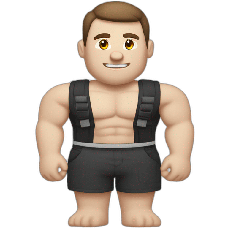 Pale skinned Fit Man With the biceps and dark brown hair in black shirt, gray sports shorts and white Sneakers Relies on the plane elbows emoji