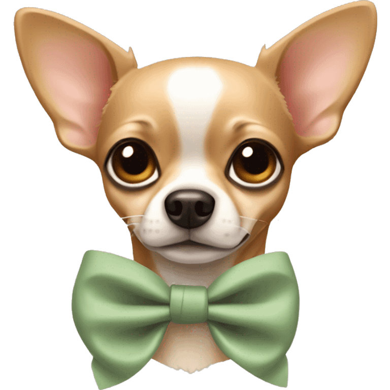 Chihuahua wearing sage green bow emoji