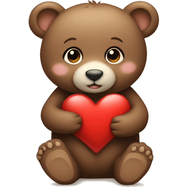 A baby bear sitting holding a heart emoji