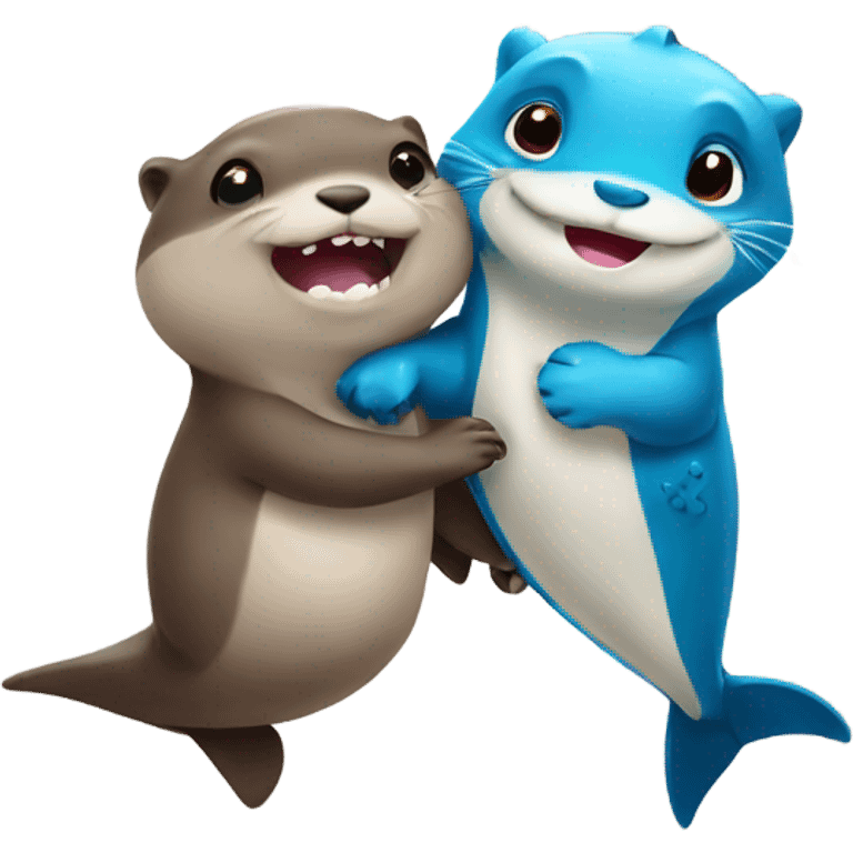 Otter and baby shark holding hands emoji