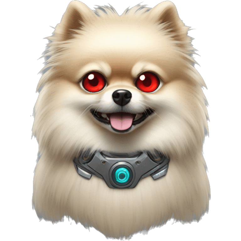 angry pomeranian cyborg with red eye emoji