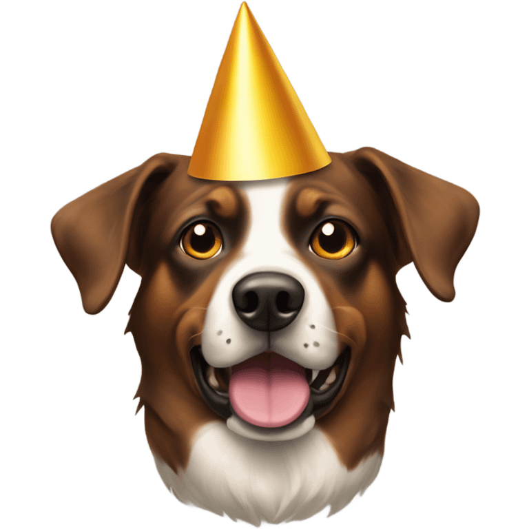 brown eyed dog portrait with a party hat  emoji