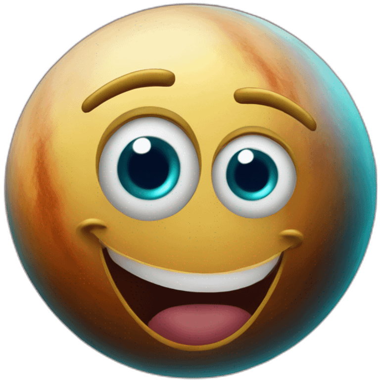 planet Venus with a cartoon unequaled face with big playful eyes emoji