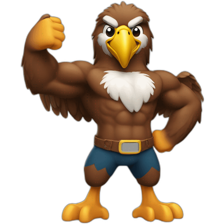 eagle with thumbs up and big smile and muscle pose showing the bicepts emoji