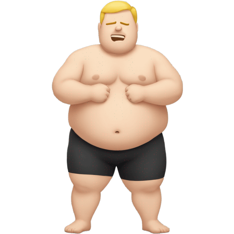 fat white guy shirtless doing sit-ups, side view emoji