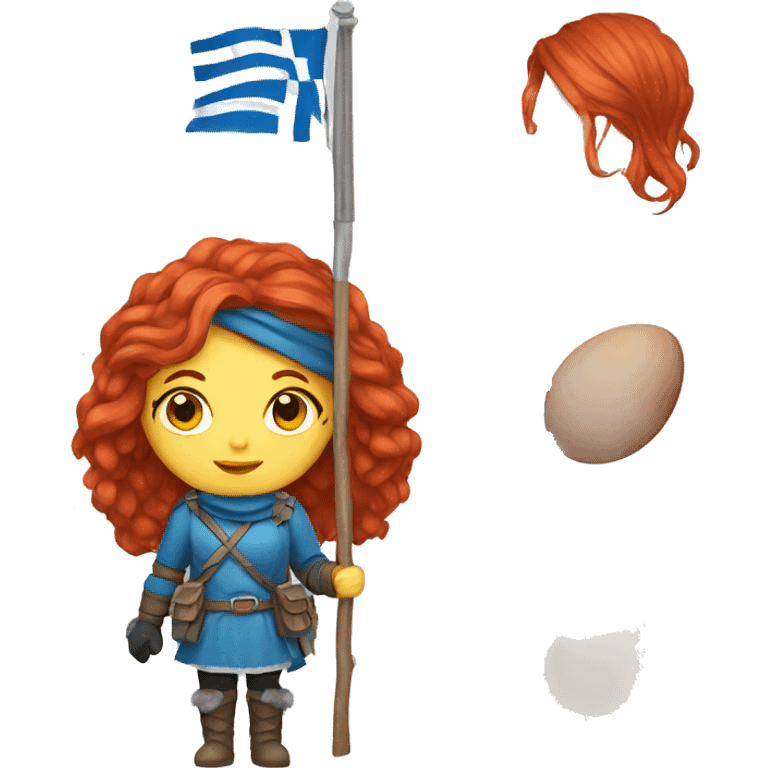 female winter mountaineer red hair holding greek flag and easter egg emoji