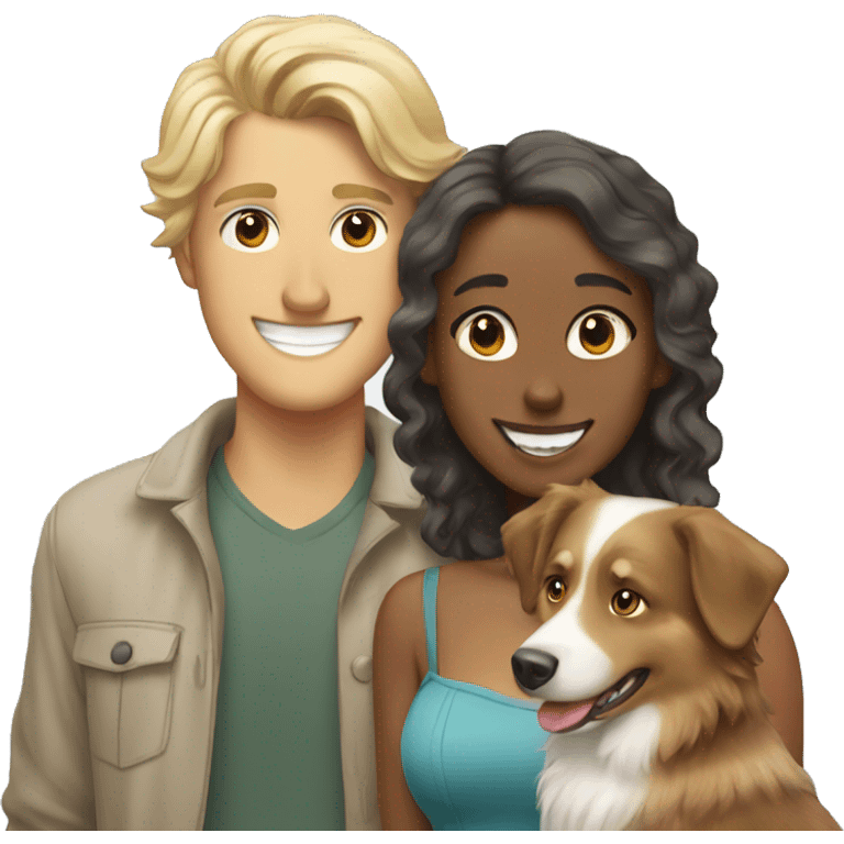 Smiling blonde couple with australian shepherd emoji