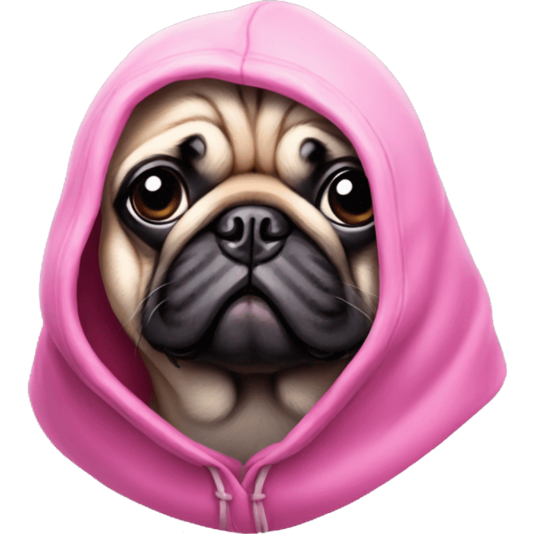 Pug wearing a pink hood portrait emoji