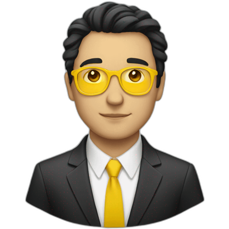 white guy with yellow tinted glasses and black hair wearing a suit  emoji