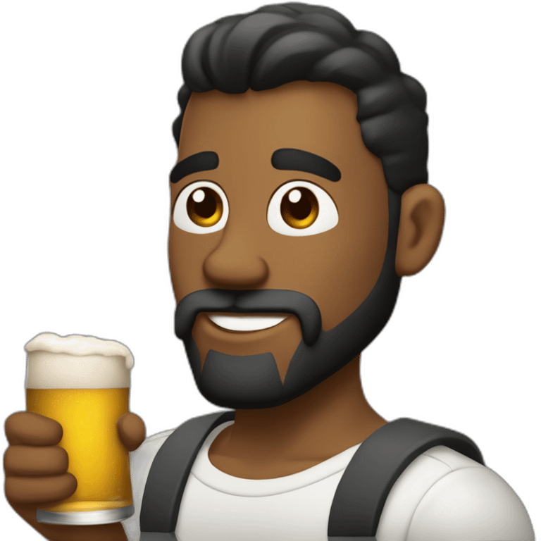 hombre con un pelo negro tupido fumando y bebiendo cerveza emoji