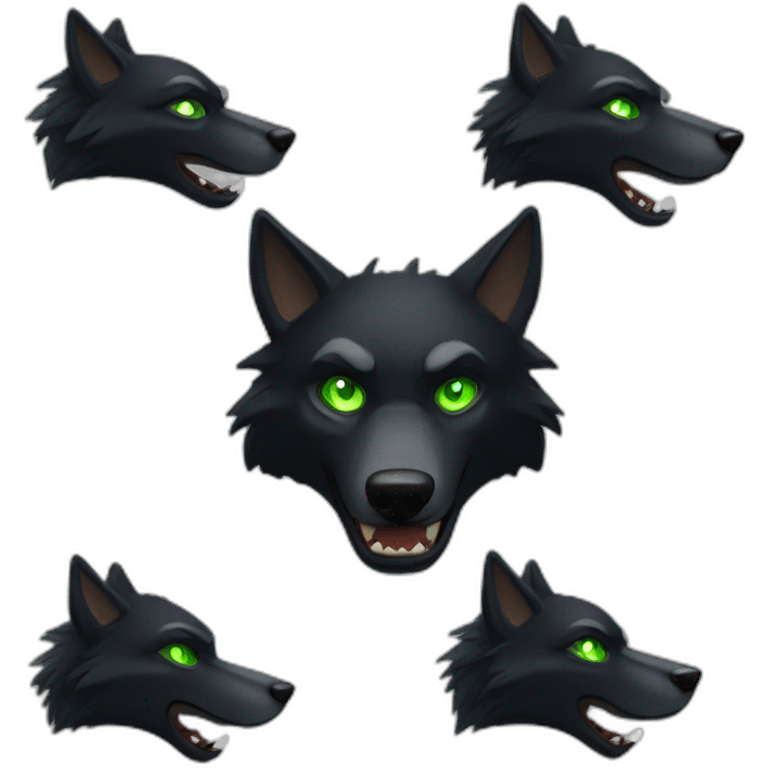 Mad Black wolf with green eyes emoji