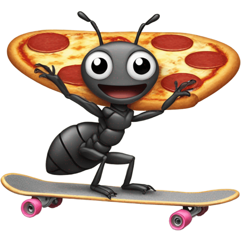 ant riding a skateboard eating a pizza emoji