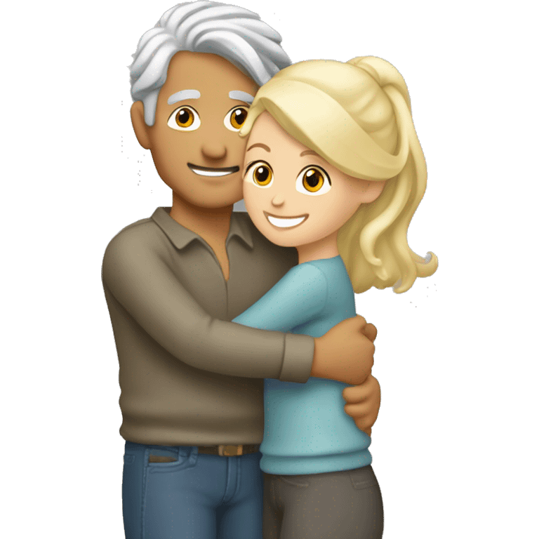 Gray haired bead guy with blonde girl hugging emoji