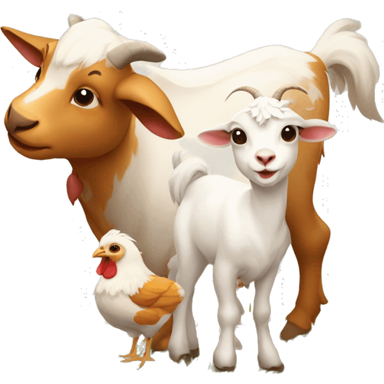 A calf, a goat and a chicken on a farm  emoji