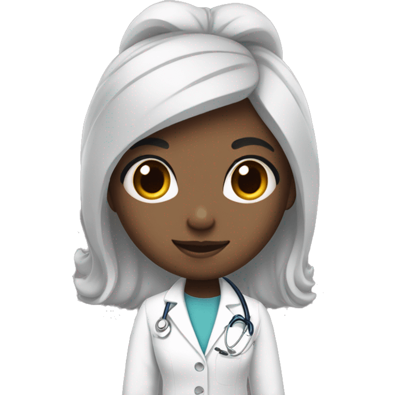 Black hair girl with white hair tie and doctor clothes emoji