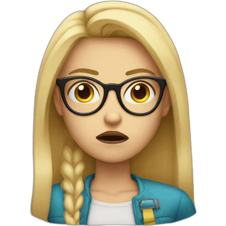 Blonde girl with glasses looking angry and pouting her lip emoji