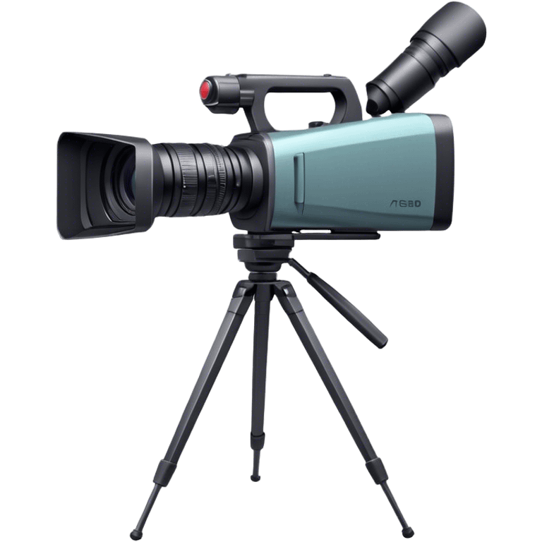 Create an emoji for video recording. Show a  single lens professional video camera on tripod, symbolizing the act of filming. Use modern, professional colors. Do not include any emojis or smiley faces. Make the background transparent. emoji