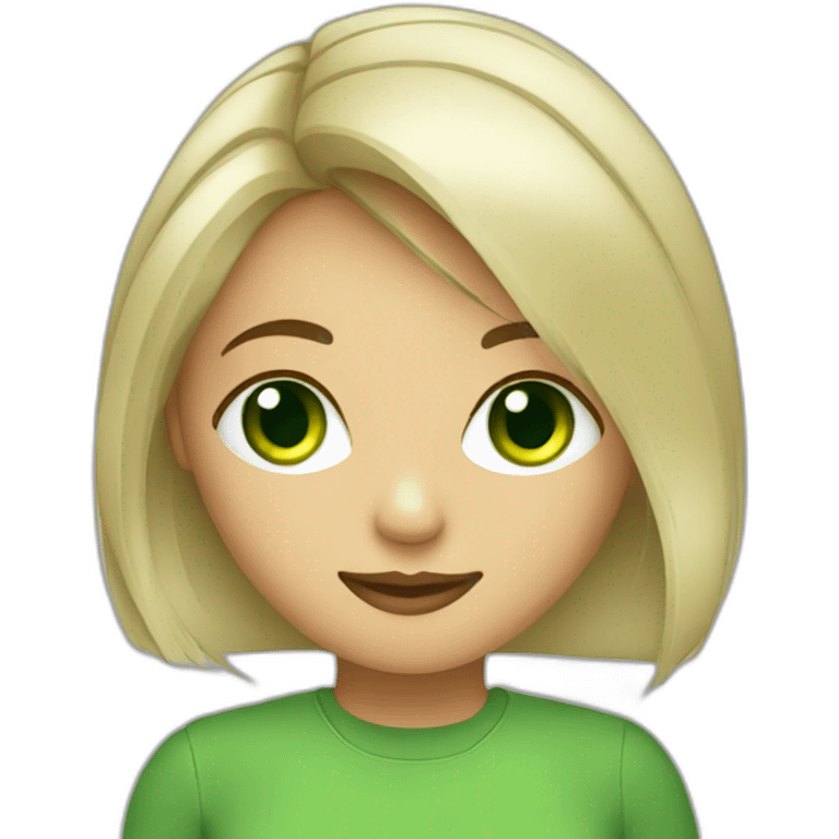 Green eyed girl with computer emoji