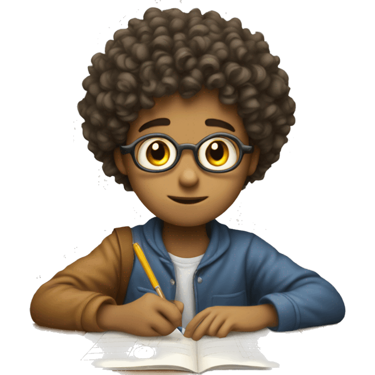 curly boy taking math test emoji