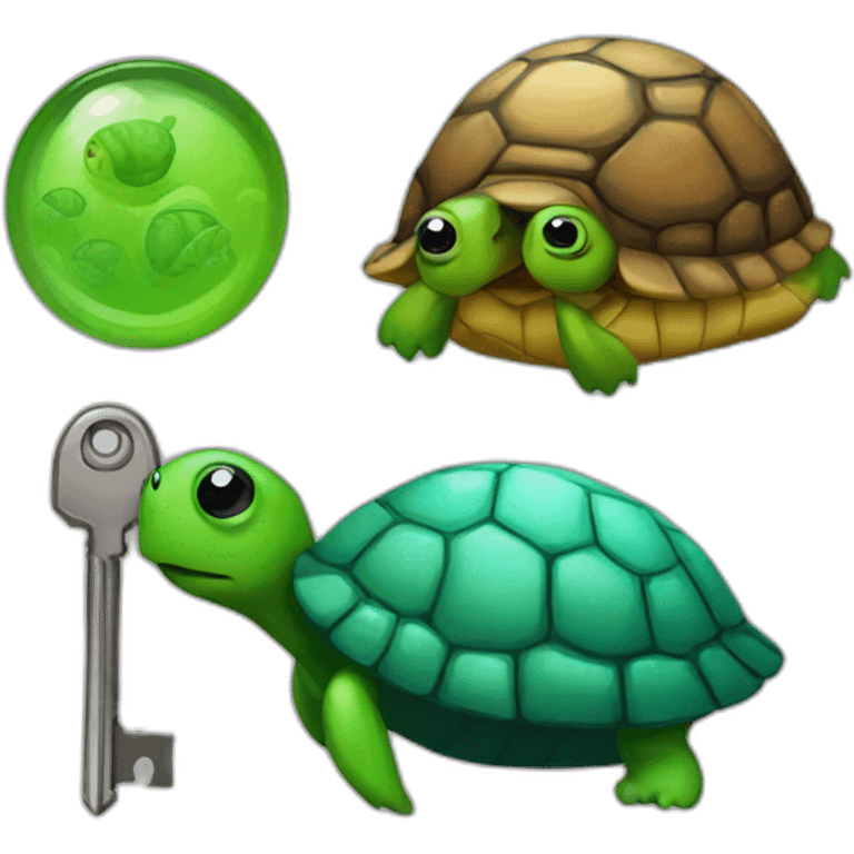 Two Keys a turtle and a bug emoji