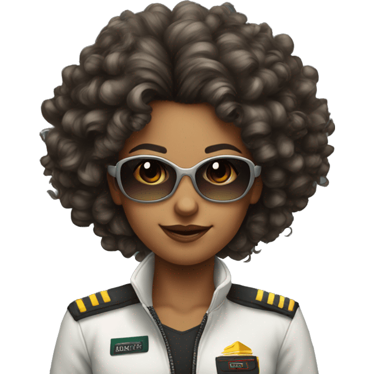 young female Boing pilot with sunglasses curly big hair emoji