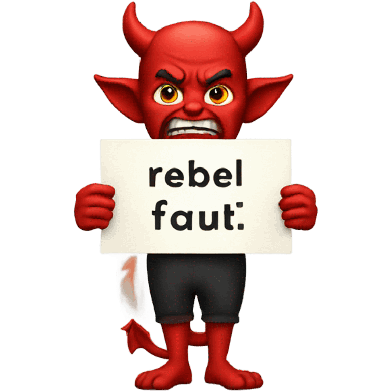 Devil holding sign saying Rebel’s fault emoji