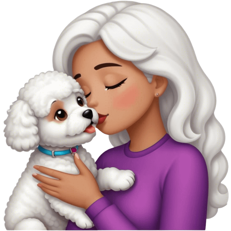 Tanned girl kissing a bichon emoji