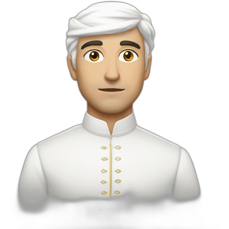 White man wearing black omani musar, with white dress emoji