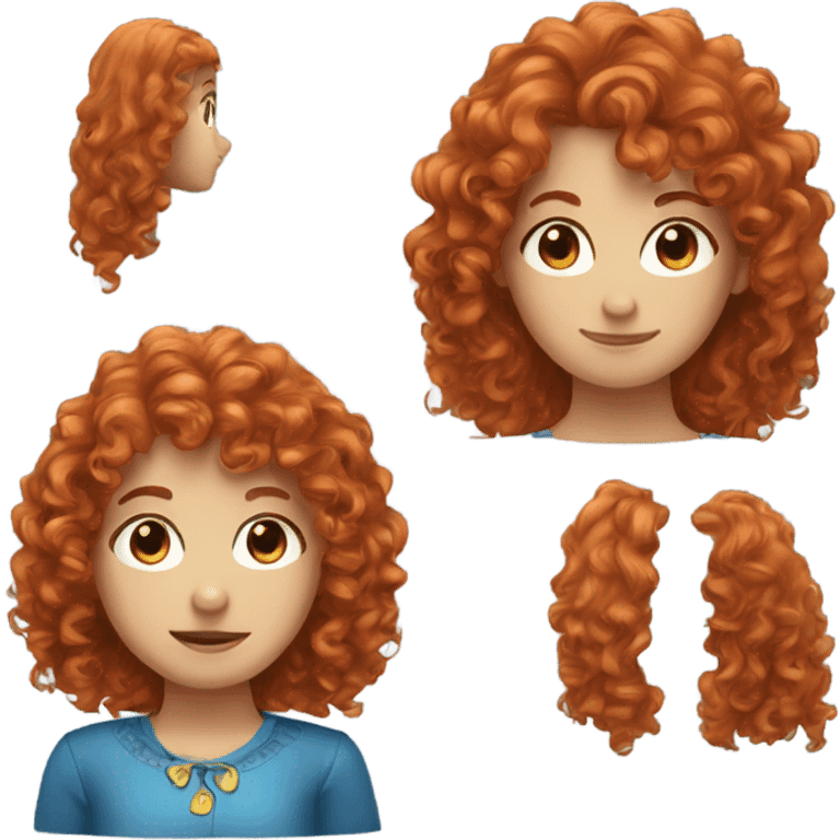 girl with curly red hair, bangs, and blue eye emoji