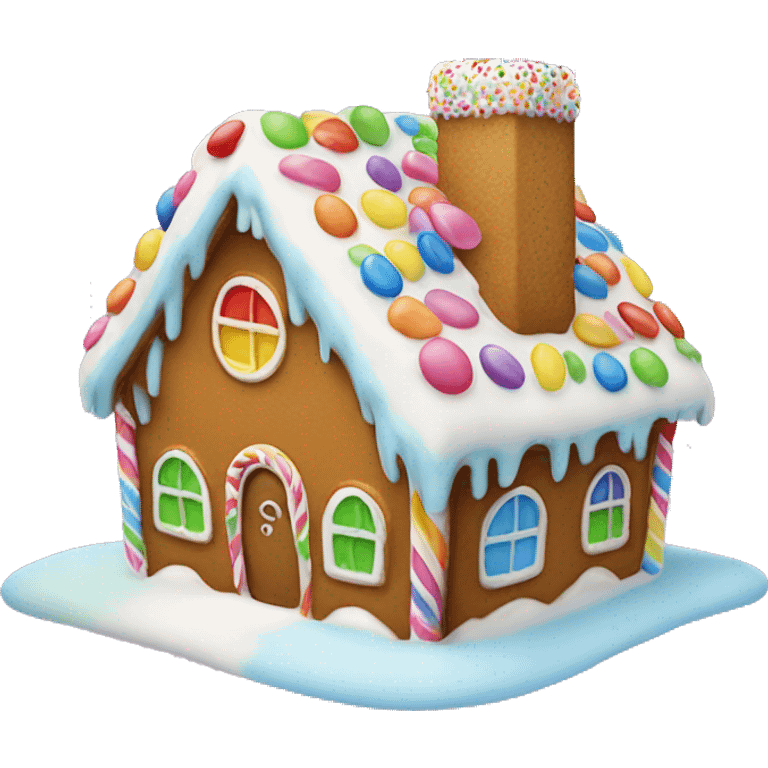 Frosted gingerbread house with rainbow candy  emoji