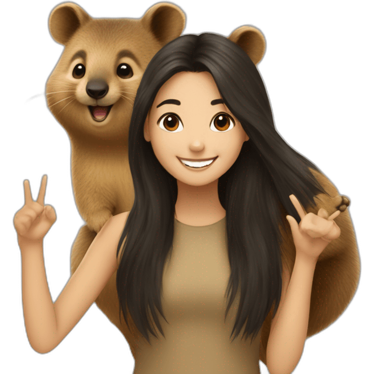 a-happy-quokka-with-happy-girl-who-is-black-long-hair emoji